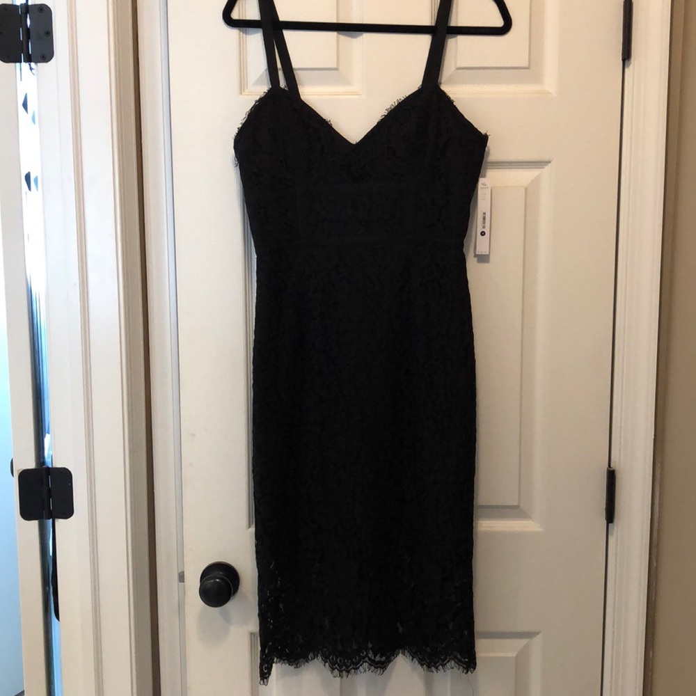 AQUA Black lace midi dress